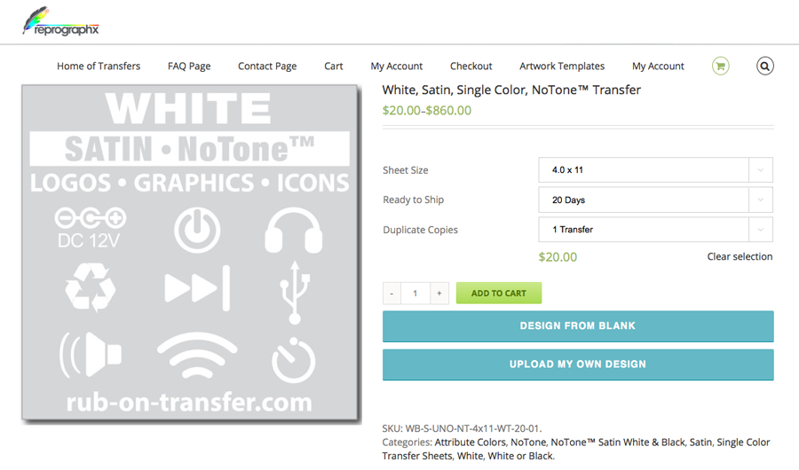 Order & Design Online Dry Rub on Transfer sheet