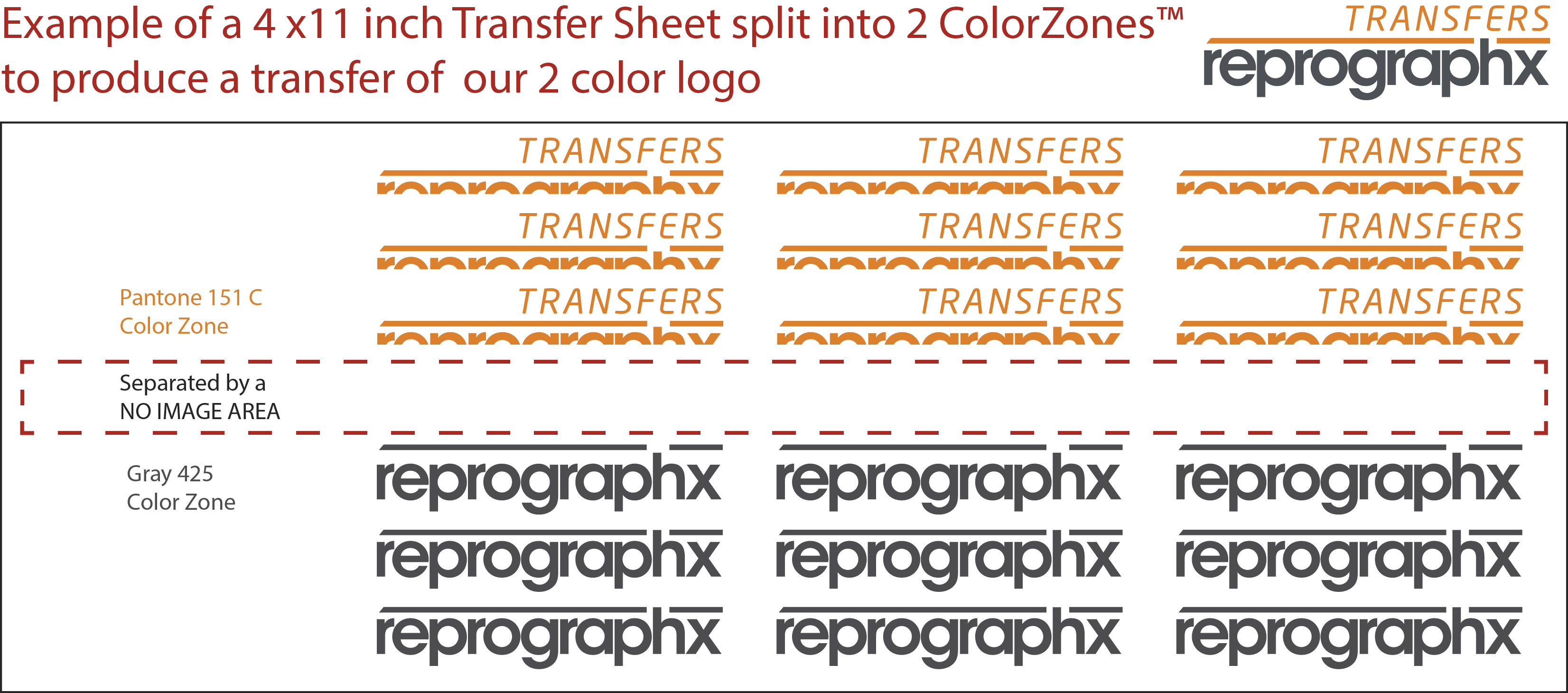 Multiple Color rub on transfer arranged in zones