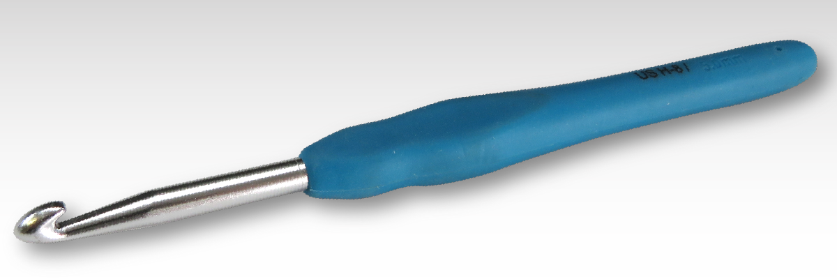 A plastic tool with a metal handle.