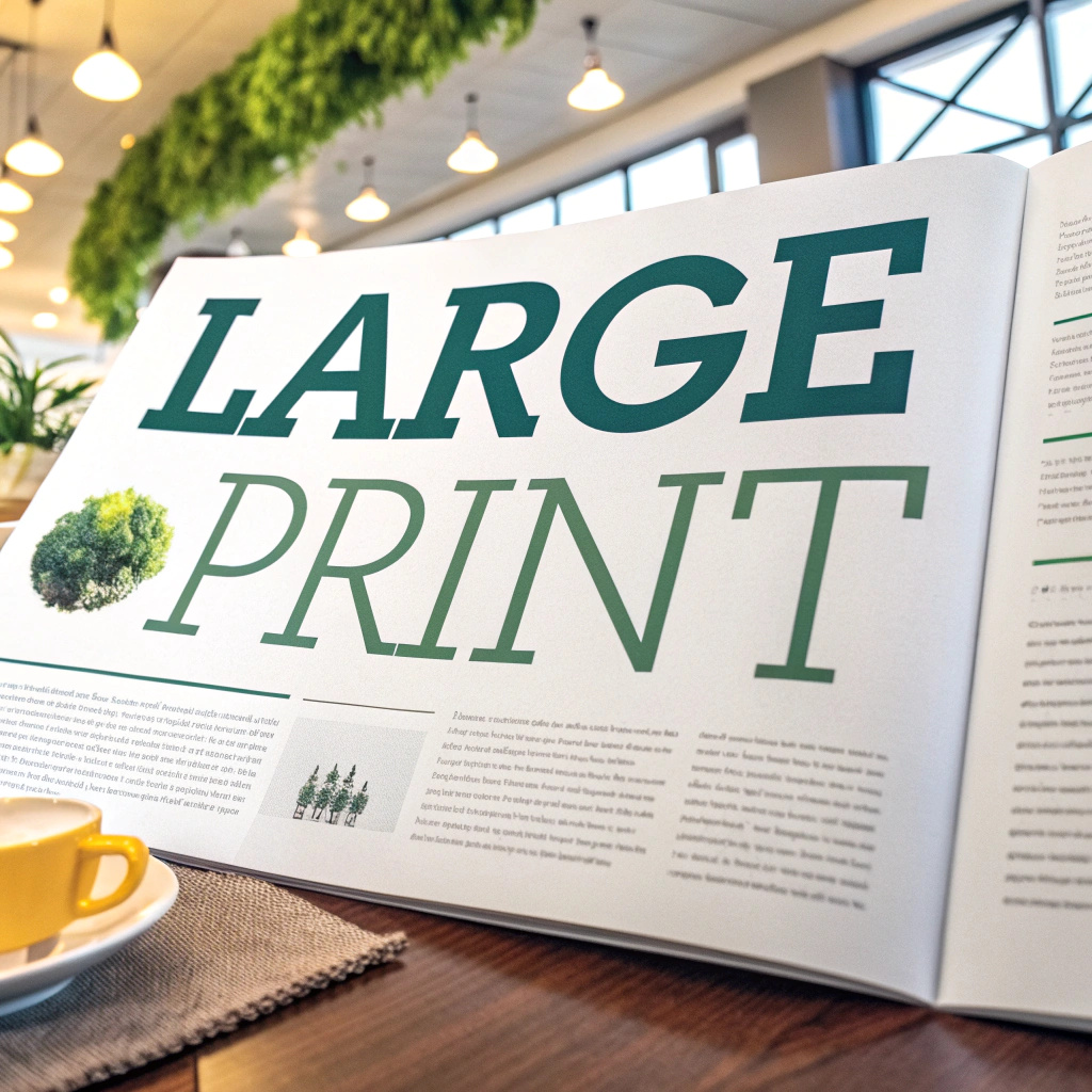 Large print mockup showcasing a magazine layout with bold text and vibrant images for visual impact.